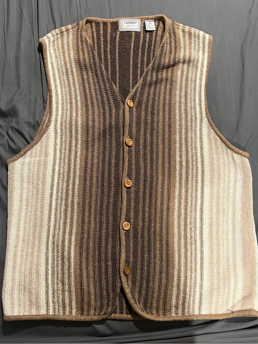 Brown & Cream Striped Knit Vest - Men's